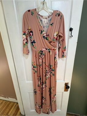 Reborn J Dusty Rose Floral Wrap Maxi Dress